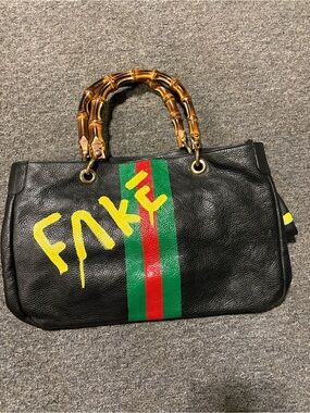 1 of 1 HAND PAINTED MARK & GRAHAM BAMBOO ELISABETTA SLOUCH HANDBAG